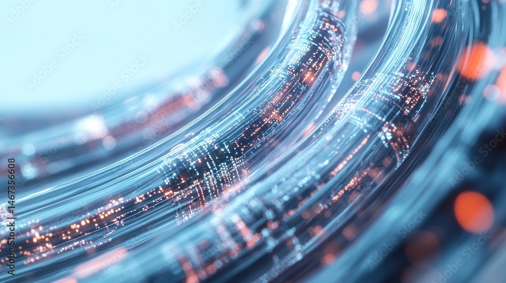 Aufkleber abstract digital data streams flowing in a circular motion, glowing with orange and blue light.
