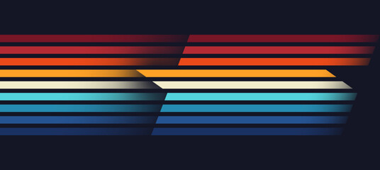 Abstract 1980s-inspired background design in a futuristic retro style with vibrant, colorful lines. Vector illustration.
