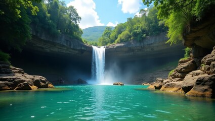 Fototapeta premium Waterfall in Ocho Rios' Pristine Nature Reserve