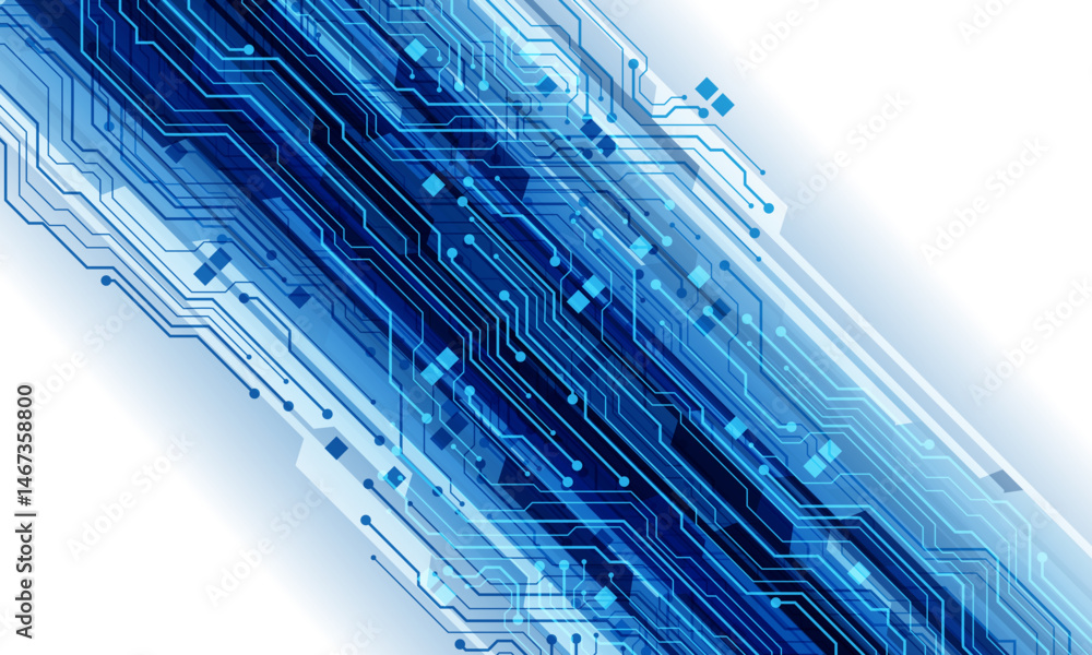 Poster abstract blue circuit board technology connected lines electronics elements computer slash dynamic g