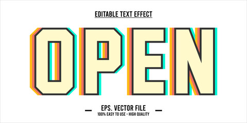 typography OPEN word art illustration, editable text effect, EPS file.