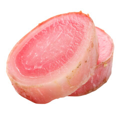 A whole single pickled ginger slice isolated on a transparent background