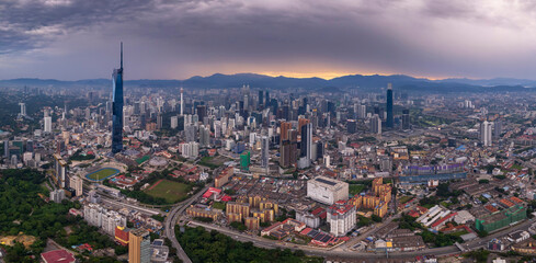 Aerial view of a vibrant city