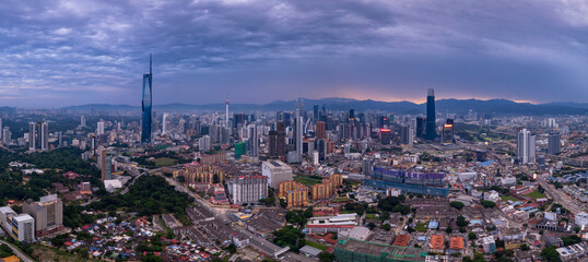 Aerial view of a vibrant city
