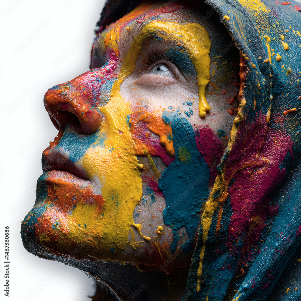 Aufkleber vibrant paint splash action portrait studio setting artistic expression colorful environment close-u