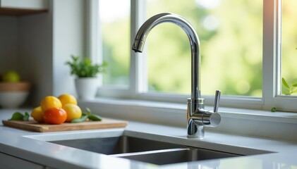 Modern kitchen faucet with sleek design, chrome finish, and high arc spout , easy installation, bathroom faucet