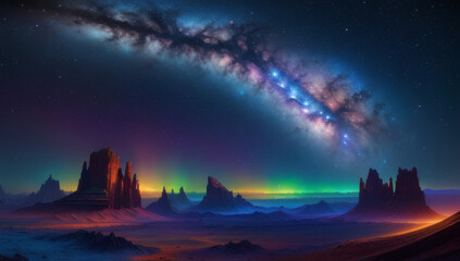 space scene with stars and clouds