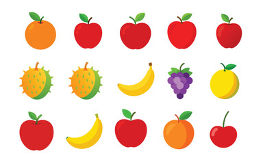Colorful Fruit Vector Set – Apple, Banana, Orange, Grapes, and Tropical Fruits Illustration.