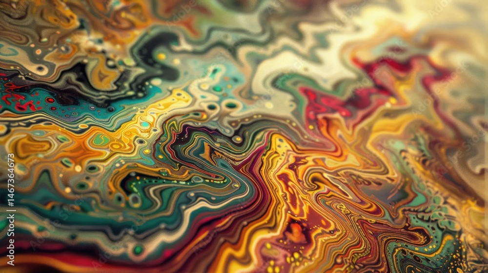 Poster abstract turquoise and red fluid patterns with golden accents. background image of colorful fluid or