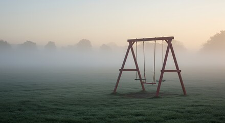 Swing Set in Foggy Field