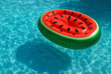 Watermelon Pool Float in Vibrant Turquoise Swimming Pool on a Sunny Summer Day