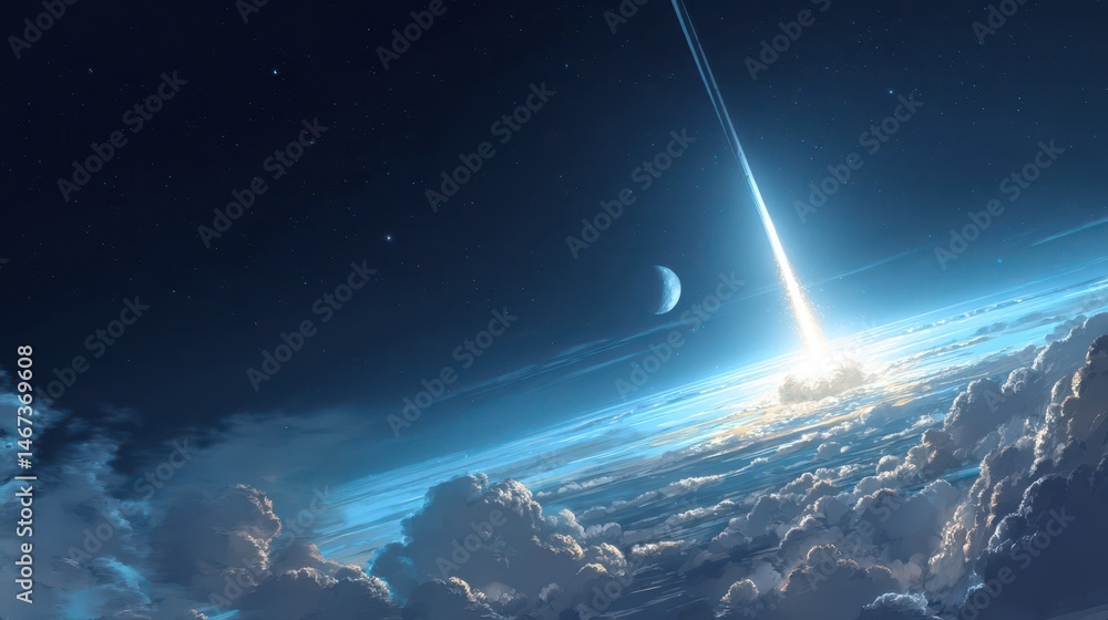 Poster a celestial event above a swirling cloud layer.