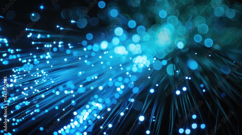 Poster abstract picture of blue light particle with digital technology style design connecting become dynam