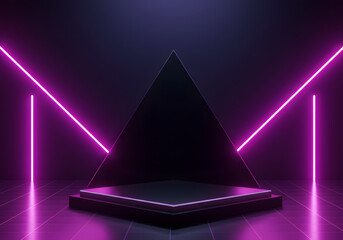 Dynamic Neon Pyramid Podium with Vibrant Lighting