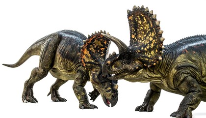 Fototapeta premium Two Dinosaurs Clashing Heads in Dramatic Showdown