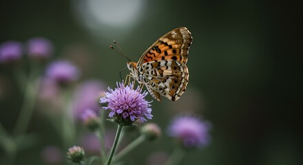 Obraz premium Macro photography of butterfly on purple flower nature wildlife insect pollination summer meadow garden scene