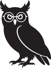 Owl wearing tiny round glasses icon vector silhouette