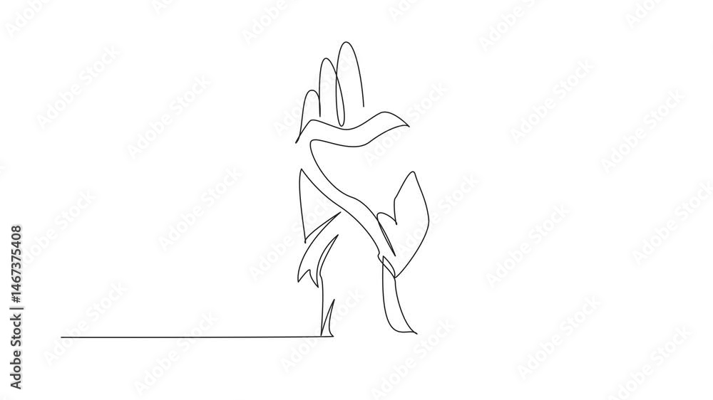 Poster self drawing animation of single one line drawing a hand holding a ribbon that forms a heart shape. 