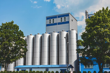 Stainless steel containers in the food industry.