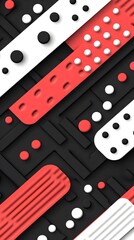 Abstract geometric pattern with red, white, and black shapes in a layered, diagonal design