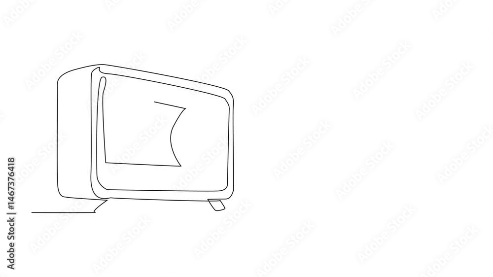 Poster animated self drawing of single continuous line drawing vintage or retro radio is turned off. enduri