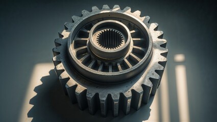 Photorealistic image of a transmission gear in an industrial setting