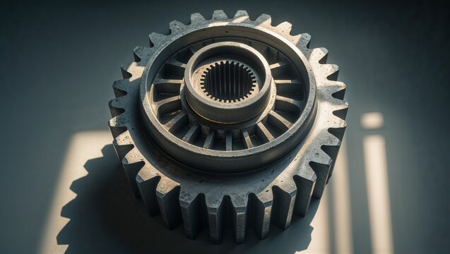 Photorealistic image of a transmission gear in an industrial setting
