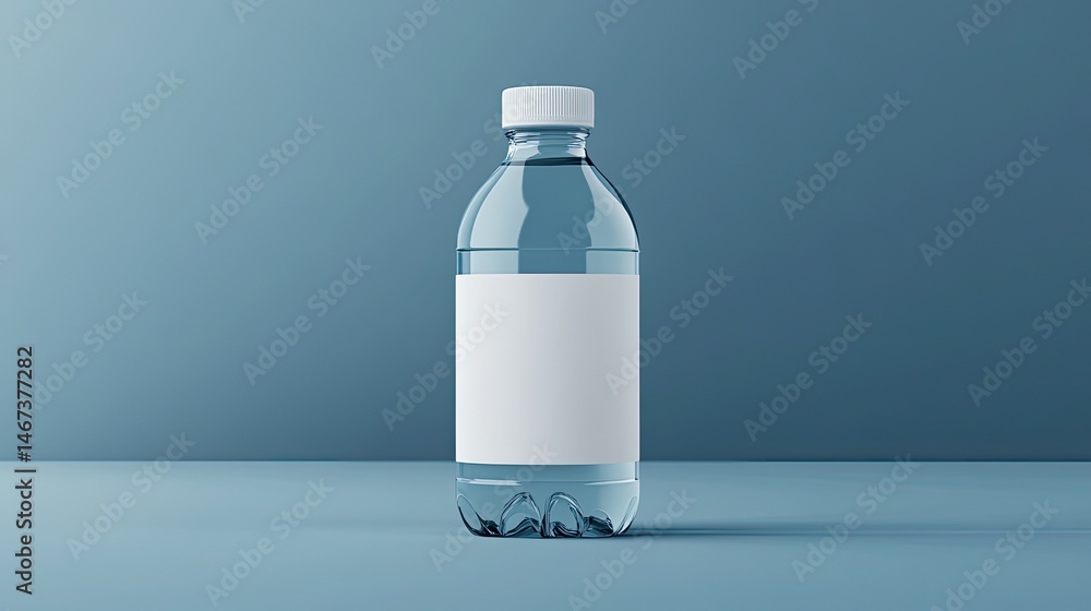 Poster a little mockup of a water bottle with an empty label for product presentation and branding
