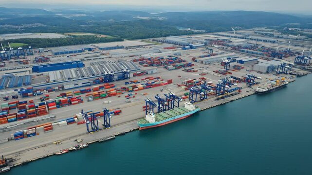 A container terminal that serves as a hub for ocean and land transport of sea containers