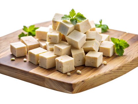 tofu cubes on cutting board