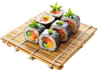 sushi rolls on bamboo mat