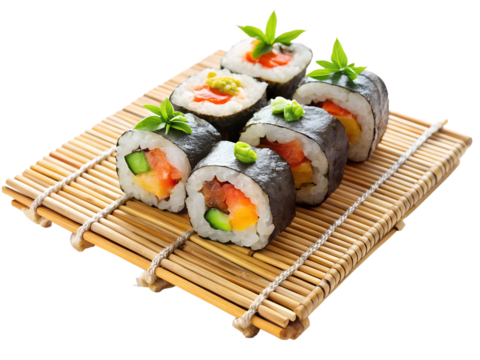 sushi rolls on bamboo mat