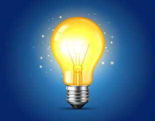Illuminated Lightbulb Against Dark Blue Background