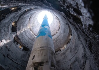 Gazing Up at A Sky Hole Shows Engineering Marvel, Structure's Depth and Concrete Textures Near Huge Cylinder