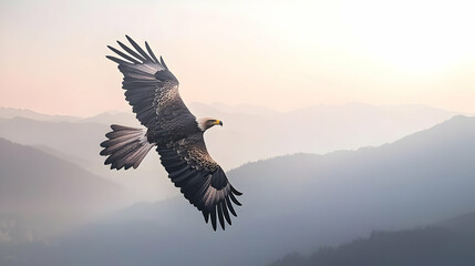Fototapeta premium Eagle In Flight Over Misty Mountains
