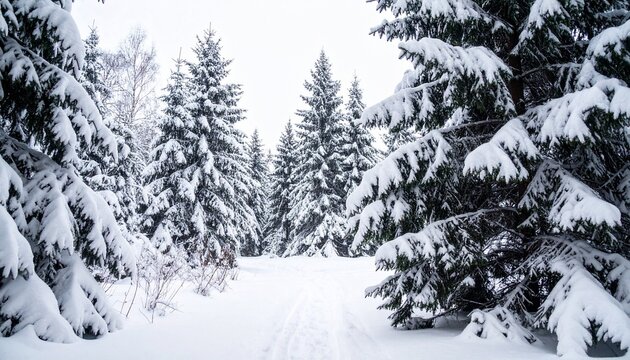 snow covered pine trees