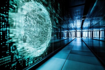 Futuristic Digital Landscape with Abstract Technology Elements