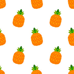 Pineapple seamless pattern, tropical ripe fruit.
