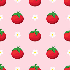 Red tomato vector seamless pattern.