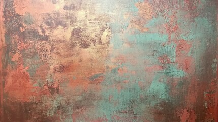 Rustic elegance emanates from a scratched and oxidized copper panel adorned with vibrant brown-red rust stains, showcasing an exquisite retro-style aura