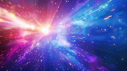 Naklejka premium Laser beam effect explode with sparkling shine and emit wonderful light on background convey sense of energy move in straight explosion on space perfect for fantasy science or magic fictional. AIG53.