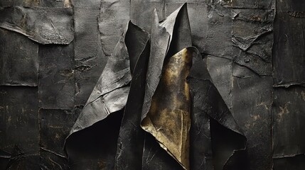 Dark abstract composition of folded fabric.