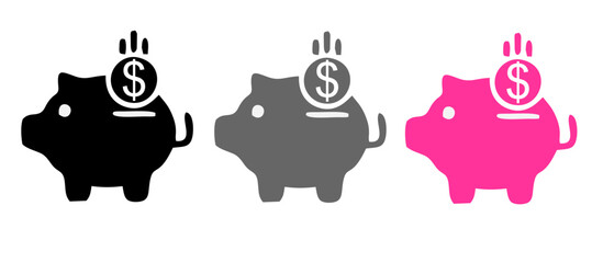 llustration of piggy banks in different colors. each piggy bank has a coin being saved inside