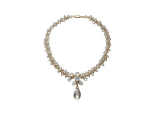 Elegant Pearl Necklace with Crystal Pendant on Transparent Background