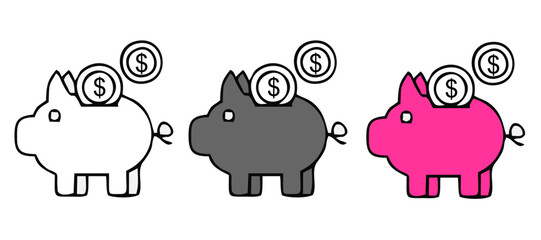 llustration of piggy banks in different colors. each piggy bank has a coin being saved inside