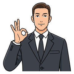 Confident Businessman Making OK Hand Gesture in Formal Suit Expressing Affirmation