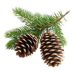 Fototapeta premium Pinecones with fir branch still life on white background