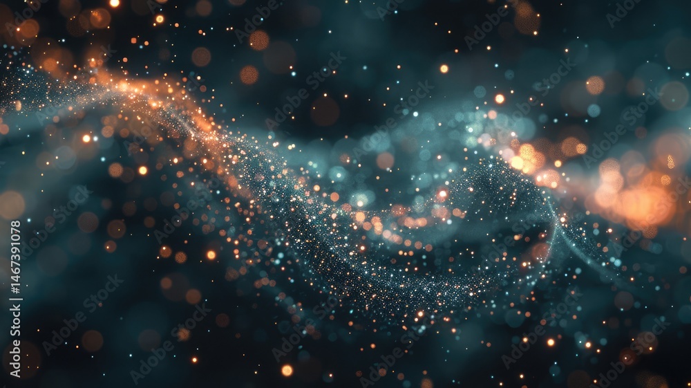 Poster abstract picture micro light sparkling particle represent data flow vivid flowing wave with high tec