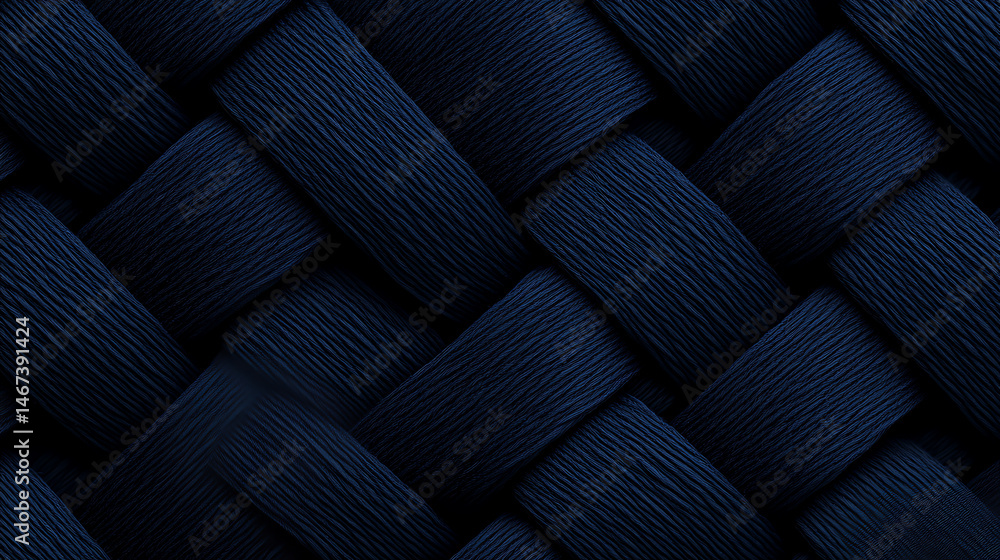 Aufkleber abstract close-up of a woven texture in deep blue. interlocking bands create a dynamic pattern, high