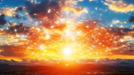 Fototapeta premium Celestial Radiance Blazing Skies Abstract Energy Burst Transforming Sunrise Unveiling Dawn's Fiery Display Captivating Golden Hour Phenomenon